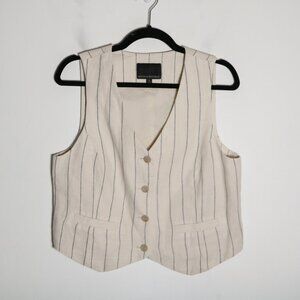 Banana Republic 100% Linen Striped Vest Womens 8 Beige Navy Boho Neutral Crop